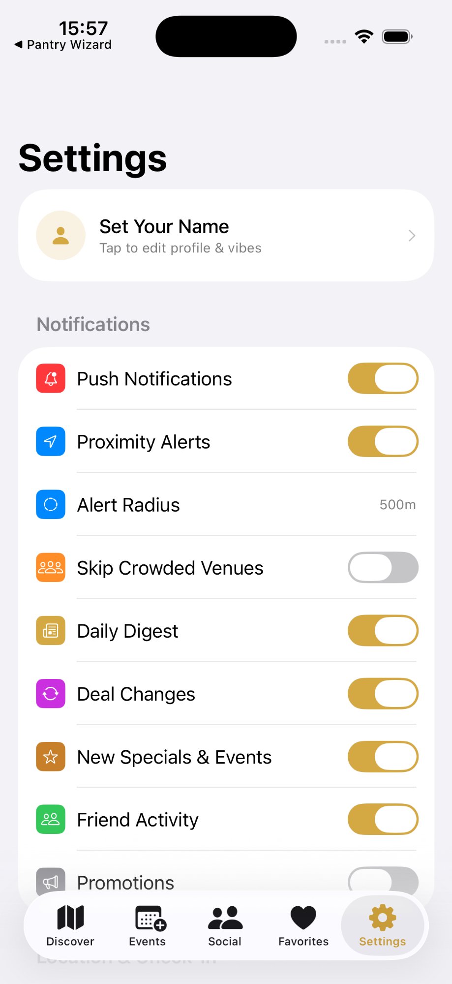 Happy Hour Radar - Settings